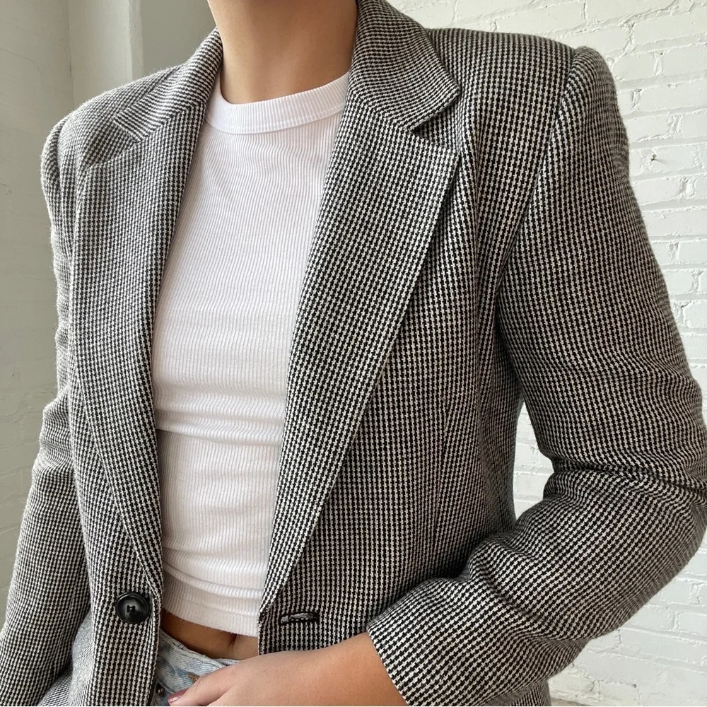 Vintage 80s Joan Leslie Tweed Single Breasted Blazer - Picture 7 of 8